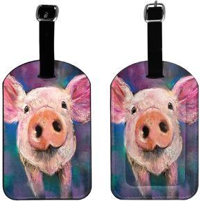Oplp Cute Pig Leather Luggage Tags 2 Packs Travel Bag Labels for Suitcase Baggage Backpack