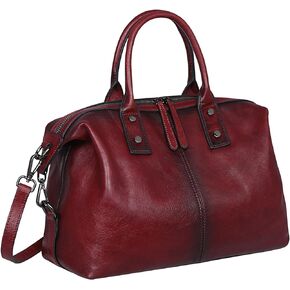 Iswee Genuine Leather Top Handle Purse Satchel Bag Shoulder Bag for Women