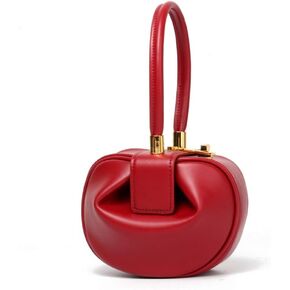 Handbags For Ladies Fashion Retro Genuine Leather Handmade Dumplings Satchel Women Small Shopping Dating Bag… (Red)
