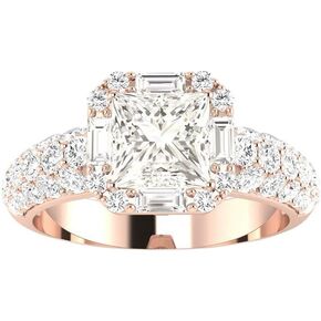 14K White Gold 2.25 Carat LAB GROWN DIAMOND Designer Popular Halo Style Baguette And Pave Set Round Princess Cut Diamond Engagement Ring (G-H Color VS1-VS2 Clarity 1.5 Ct Center)