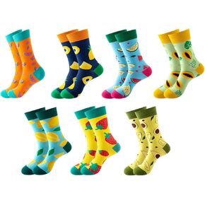 Fruit Embroidered Crew Socks Colorblocked Mid Calf Socks Novelty Dress Socks, 7 Pack in Kuwait