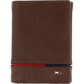 Tommy Hilfiger Men's Leather Leif RFID Trifold Wallet with Double ID, Brown