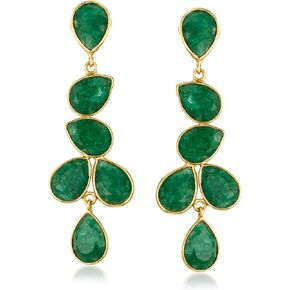 Ross-Simons 22.68 ct. t.w. Emerald Drop Earrings in 18kt Gold Over Sterling