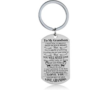 Grandson Keychain Key Ring Believe Inspirational Gifts from Grandma Grandmother Birthday Graduation Christmas Gifts Jewelry Grandma To Grandson Gifts