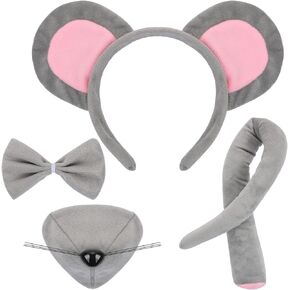 EVERMARKET 4 Pcs Mouse Costume Set, Mouse Ears Headband Mouse Nose Tail Bow Tie, Animal Rat Costume Accessories for Halloween Christmas Birthday Party Cosplay Masquerades
