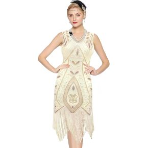 Metme Women's 1920s Flapper Dress Sequins Art Deco Fringed Sleeveless Gatsby Dress in Kuwait