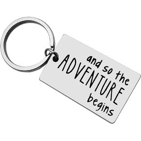 Xiahuyu New Adventure Gift College Graduation Gifts and So The Adventure Begins Keychain New Job Gift for Friends Family Coworker New Beginnings Gift Inspirational Gifts for Women Men