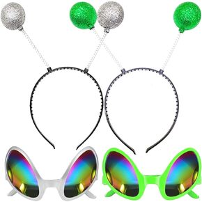 Goenb 2pack Alien Headband, Alien Glasses with Headband Alien Antenna Headband Alien Headband Adult Women Kids Party Costume