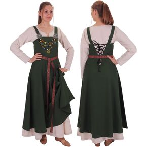 byCalvina - Calvina Costumes Canna Cotton Canvas - Medieval Viking Apron Overdress with Laced Back Green - Made in Turkey