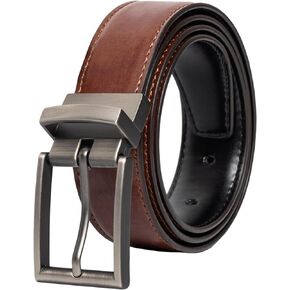 Vince Camuto Belts Men | 32mm Reversible Tan to Black Belt with Edge Stitch Detailing a Gun Metal Finish Belt Buckle