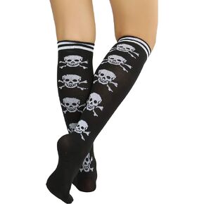 ToBeInStyle Women’s Spooky Halloween Cross Bone Pirate Knee High Acrylic Socks