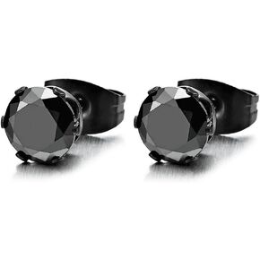 3-8MM Cubic Zirconia Mens Ladies Stud Earrings Stainless Steel, 1 Pair