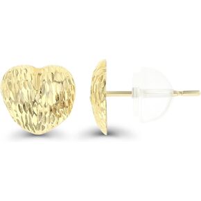 14K Yellow Gold 10x10mm Diamond Cut Heart Stud Earring