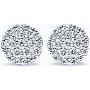 Small Round Honey Comb Set Cluster Earrings for Men White Gold 925 Sterling Silver Stud Earrings Hypoallergenic, 5A CZ Stone 3D Flower Set Mens Circle Earrings
