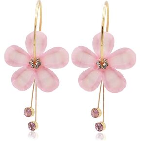 Romantic Crystal Acrylic Rose Flower Earrings Five Leaves Exaggerated Round Hoop long Tassel Earring for Women Jewelry