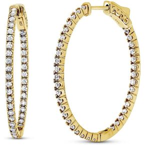 BERRICLE Sterling Silver Oval Cubic Zirconia CZ Medium Fashion Inside-Out Hoop Earrings for Women, 1.4"