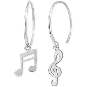Boma Jewelry Sterling Silver Music Note & Treble Clef Pull Through Hoop Earrings