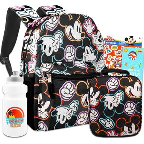 Mickey Mouse Backpack and Lunch Box Set for Kids - Bundle with 16" Mickey Backpack, Mickey Lunch Bag, Stickers, Water Bottle, More | Mickey Mouse Backpack for Boys.