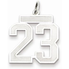 Solid 925 Sterling Silver Medium Number 23 Charm Brushed Matte Finish Pendant - 22mm x 18mm