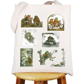 WZMPA Frog & Toad Themed Tote Bag Cottagecore Aesthetic Frog Lover Gift Frog & Toad Sketch Grocery Bag For Storybook Fans