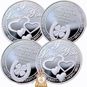 Love Coin, Lucky Coin, I Love You Commemorative Coin, with Romance Art, 4 PCS Pack+ 1 PCS Love Bag