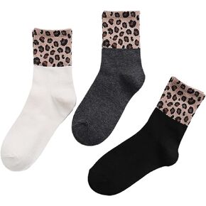 Nanwansu Novelty Leopard Print Crew Socks Animal Pattern Dress Socks For Women 3 pack