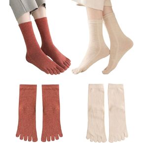 Pursuestar 2 Pairs Women Girl Cotton Sports Casual Sandal Split Toe Socks Five Finger Socks Tabi Flip Flops Socks
