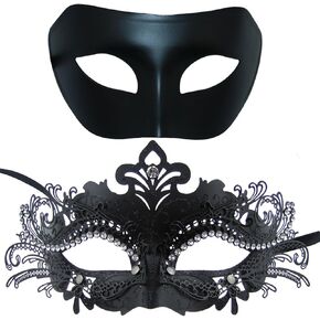 Thmyo Couples Masquerade Mask, Venetian Shiny Metal Rhinestone Halloween Costume Party Mask 2 Pack