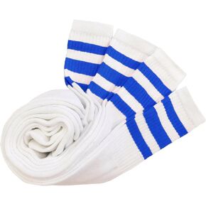 HOLLYWOOD PRO STRIPE TUBE SOCKS - MULTICOLOR 4- PAIRS 22" INCHES LONG WHITE WITH PINK, ROYAL BLUE, RED OR MEDIUM BLUE,