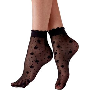 Pretty Polly Women's Delicate Floral Sheer Socks- fun ankle sheer socks to complete the look, Black (Black), One Size