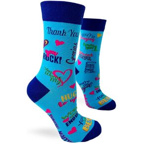 Fabdaz Gratitude Statement Women's Novelty Crew Socks with Thank You Messages 1 Pair, Fits Ladies Shoe Size 5-10