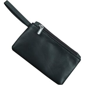 Wugebud 1 Pcs Leather Mini Double Zipper Coin Purse Wallet, Coin Organizer, Change Holder, Leather Zipper Storage Bag for Men & Women