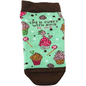 Kerusso Life Is Sweet With Jesus, Psalm 34:8 Multicolor One Size Fits Most Cotton Blend Everyday No-Show Socks