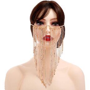Masquerade Mask for Women, Gold Beaded Flapper Headpiece Belly Dance Cap Fringe Head Chains