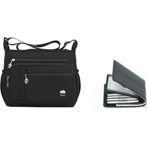 A bundling of cross-body shoulder bags and RFID card wallet for ladies(black-small)