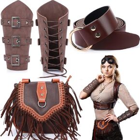 Eccliy 4 Pcs Halloween Men Medieval Faux Leather Belt Pouch Arm Guards Set Includes Renaissance Belt Knight Belt Tassel Renaissance Bag Waist Packs Leather Bracers Arm Armor Cosplay for Party Costume, in Kuwait