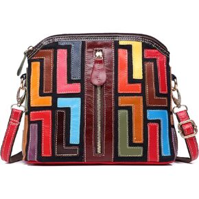 Women Genuine Leather Shoulder Purse Multicolored Spliced Handbag 3D Color Word Patchwork Shopper Crossbody Satchel