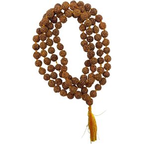 Rudraksha Mala 108+1 Beads Necklace, Seed Bead Natural Himalaya 5 face Panch Mukhi Rudraksha Seed, Prayer Beads, Wrist Mala Wrap, Jaap Mala, Bracelet Bead Size 7 mm (1 Pack)…
