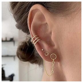 Boho Circle Ear Cuff Earrings Tassel Chain Ear Clip Earrings Circle Ear Wrap Earrings Gold Ball Stud Earrings Multiple Piercing Earrings Set Jewelry for Women and Girls
