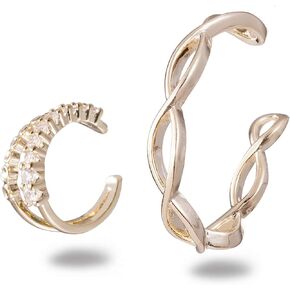 2 PCS Ear Cuffs 14k Gold Plated Cubic Zirconia CZ Non Piecing Ear Small Hoop Huggies Clip on Cuff Wrap Earrings Fake Helix Cartilage Earrings for Women and Girls Hypoallergenic