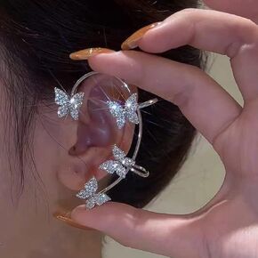 Vintage Crystal Butterfly Ear Cuffs 2pcs Non-Pierced Sparkling Iced Out Rhinestone Butterfly Cartilage Climber Ear Wrap Prom Party Festival Ear Jewelry for Women and Girls