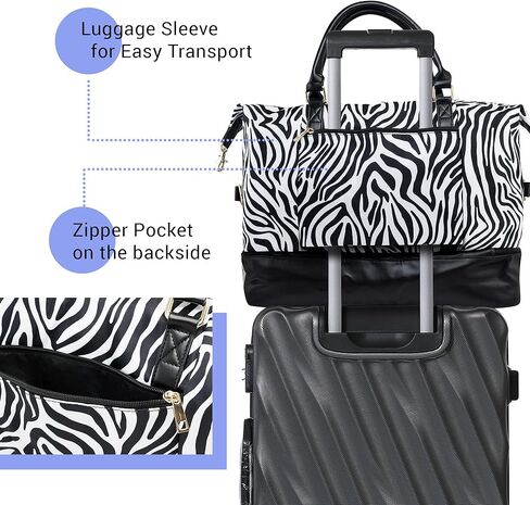 حقيبة سفر لعطلة نهاية الأسبوع من جيرونيك للنساء والرجال يمكن حملها طوال الليل مع حجرة للأحذية وأكمام للأمتعة - جلد الفهد in Kuwait