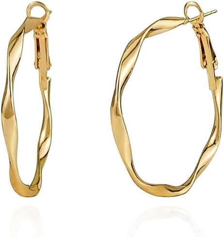 TIYHMNA Plated Twisted Round Lightweight Hoop Huggie Earrings for Women Girls - Gold and Silver Circle Earrings Jewelry for Gifts in Saudi Arabia