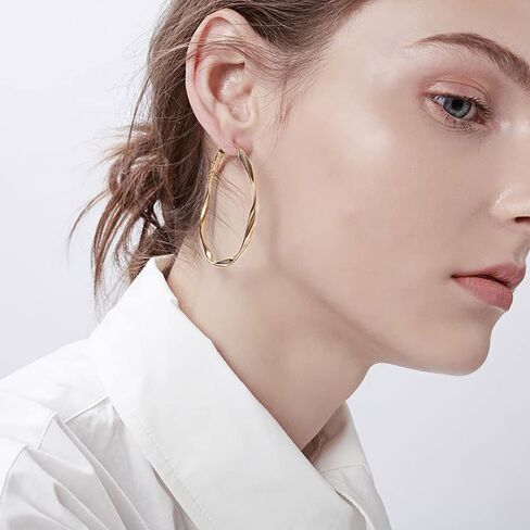 TIYHMNA Plated Twisted Round Lightweight Hoop Huggie Earrings for Women Girls - Gold and Silver Circle Earrings Jewelry for Gifts in Saudi Arabia