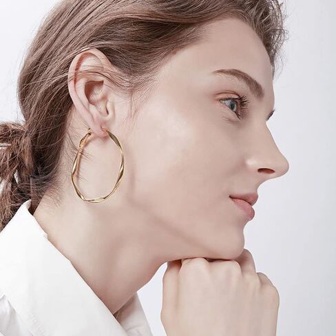 TIYHMNA Plated Twisted Round Lightweight Hoop Huggie Earrings for Women Girls - Gold and Silver Circle Earrings Jewelry for Gifts in Saudi Arabia