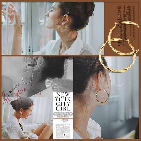 TIYHMNA Plated Twisted Round Lightweight Hoop Huggie Earrings for Women Girls - Gold and Silver Circle Earrings Jewelry for Gifts in Saudi Arabia
