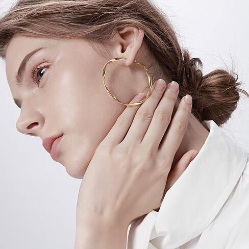 TIYHMNA Plated Twisted Round Lightweight Hoop Huggie Earrings for Women Girls - Gold and Silver Circle Earrings Jewelry for Gifts in Saudi Arabia