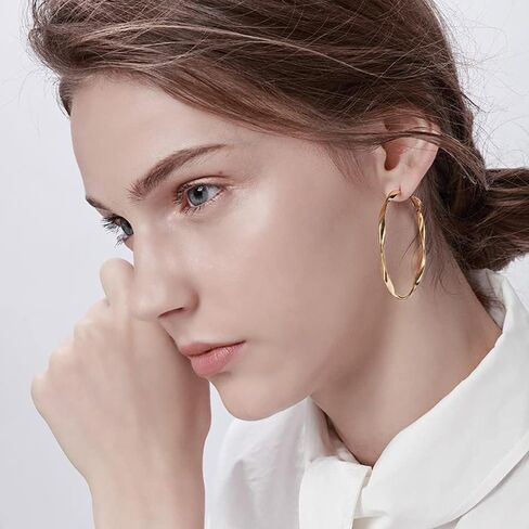 TIYHMNA Plated Twisted Round Lightweight Hoop Huggie Earrings for Women Girls - Gold and Silver Circle Earrings Jewelry for Gifts in Saudi Arabia