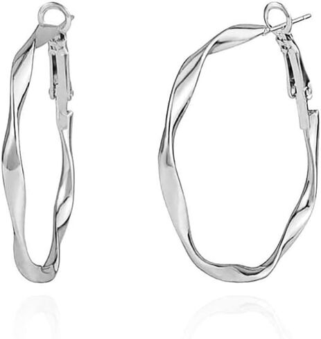 TIYHMNA Plated Twisted Round Lightweight Hoop Huggie Earrings for Women Girls - Gold and Silver Circle Earrings Jewelry for Gifts in Saudi Arabia