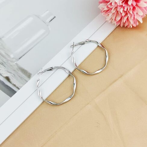 TIYHMNA Plated Twisted Round Lightweight Hoop Huggie Earrings for Women Girls - Gold and Silver Circle Earrings Jewelry for Gifts in Saudi Arabia